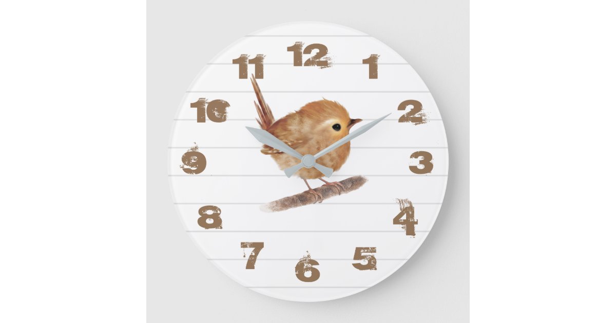 Rustic Wren Bird Personalized Wall Clock 