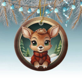 Rustic Xmas deer, Christmas Wildlife Doe, Fawn🦌🎄 Ceramic Ornament