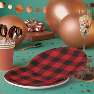 Rustic xmas Holiday Lumberjack Red Buffalo Plaid Paper Plates