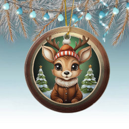 Rustic Xmas Reindeer, Christmas fawn Decor 🦌🎄 Ceramic Ornament