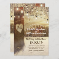 Rustic Xmas Winter Tree Twinkle Lights Wedding Invitation