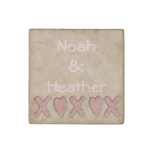Rustic XOXO Couples Personalized Stone Magnet