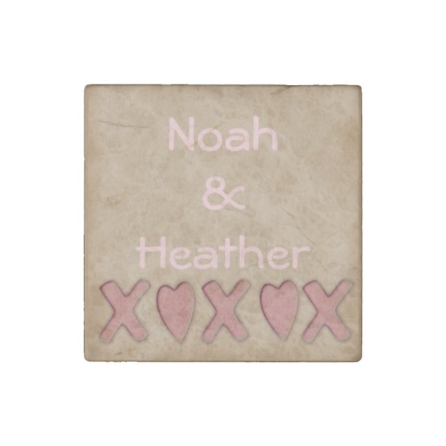 Rustic XOXO Couples Personalized Stone Magnet (Front)