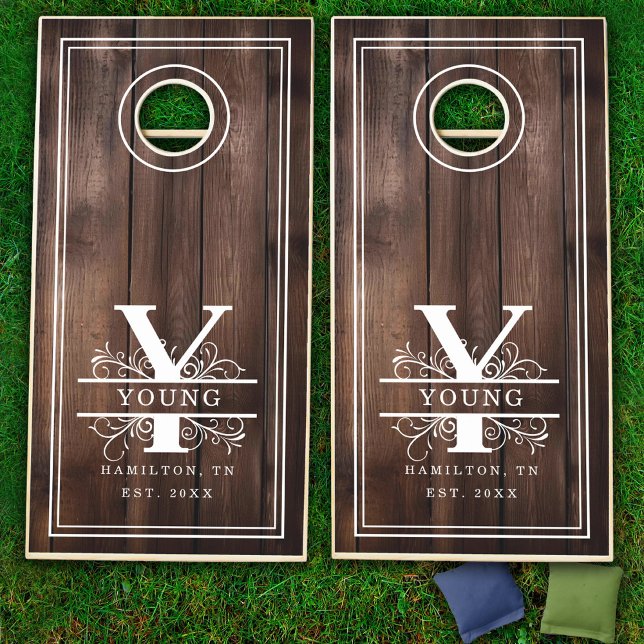 Rustic Y Initial Monogram Family Name Wood Cornhole Set (Rustic Y Initial Monogram Family Name Wood Cornhole Set)