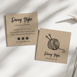 Rustic Yarn   Kraft Square Business Card
