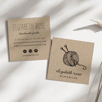 Rustic Yarn | Kraft Square Business Card by RedwoodAndVine at Zazzle
