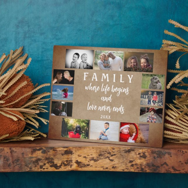 Rustic Yearly Family Saying Keepsake Photo Collage Plaque (Side)