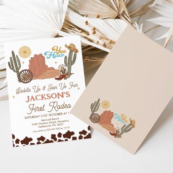 Rustic Yee-haw Cowboy First Rodeo 1st Birthday Invitation by Sugar_Puff_Kids at Zazzle