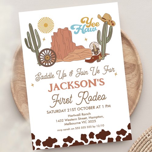 Rustic Yee_haw Cowboy First Rodeo 1st Birthday Invitation