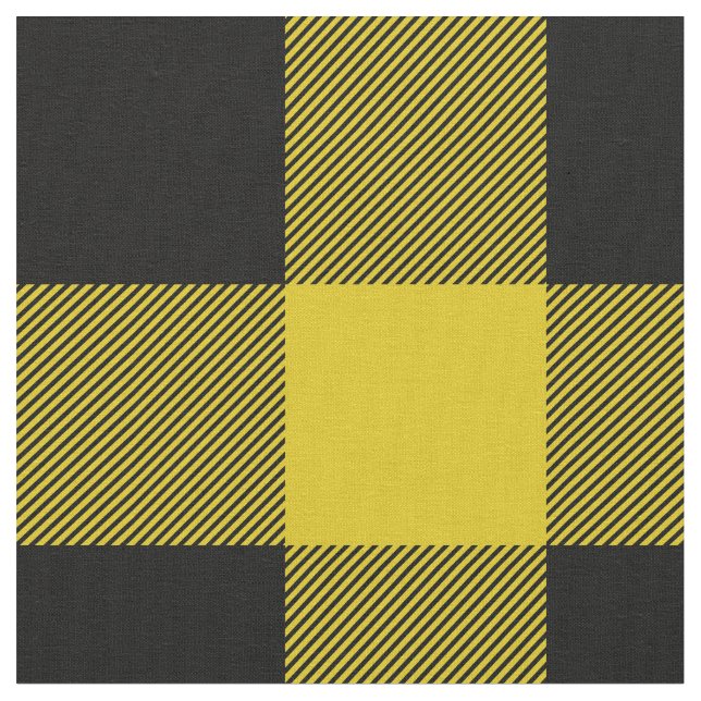 Rustic Yellow and Black Buffalo Plaid Fabric (Close Up)