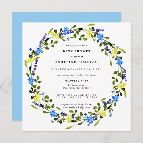 Rustic Yellow and Blue Floral Baby Shower Invitati Invitation