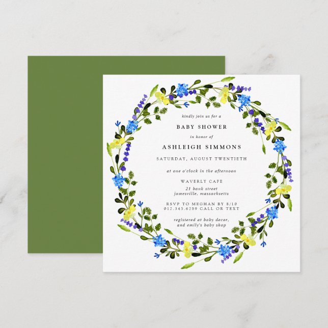 Rustic Yellow and Blue Floral Baby Shower Invitati Invitation (Front/Back)