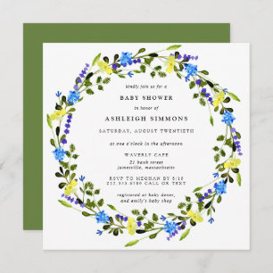 Rustic Yellow and Blue Floral Baby Shower Invitati Invitation