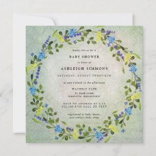 Rustic Yellow and Blue Floral Baby Shower Invitation