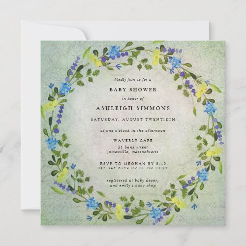 Rustic Yellow and Blue Floral Baby Shower Invitation