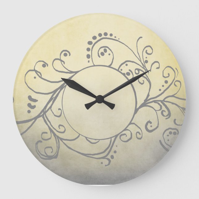 Rustic Yellow and Gray Bohemian  Flourish Large Clock (Front)