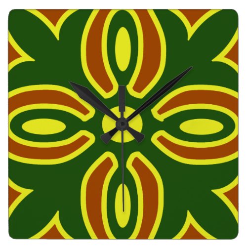 Rustic Yellow And Green Spanish Tile  Design Square Wall Clocks