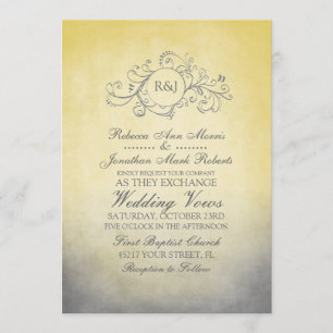 Rustic Yellow and Grey Bohemian Wedding Invitation