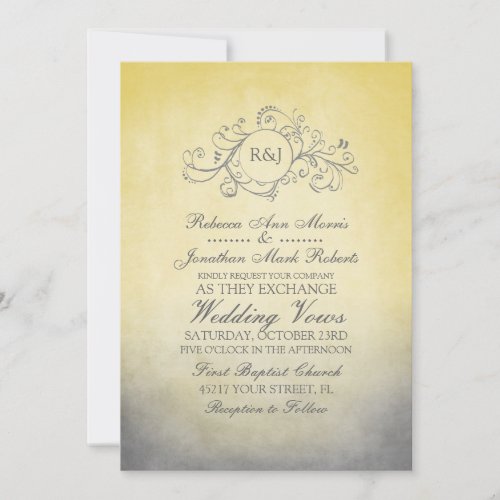 Rustic Yellow and Grey Bohemian Wedding Invitation