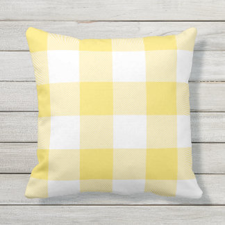Rustic Yellow and White Buffalo Check Plaid Throw Pillow