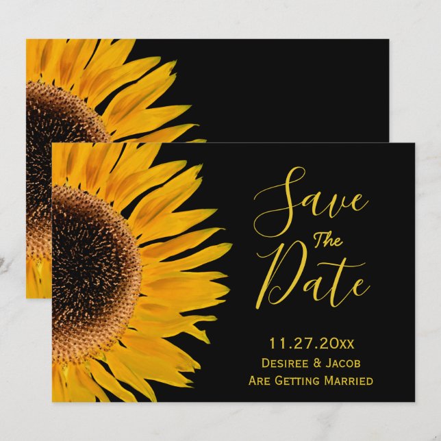 Rustic Yellow Black Sunflower Save The Date (Front/Back)
