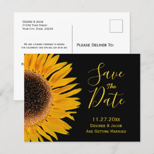 Rustic Yellow Black Sunflower Save The Date Announcement Postcard
