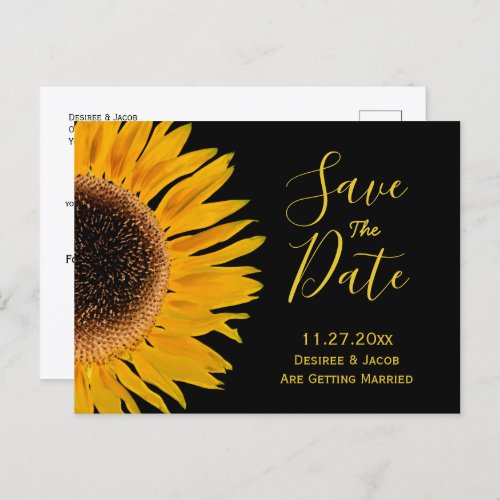 Rustic Yellow Black Sunflower Save The Date Announcement Postcard