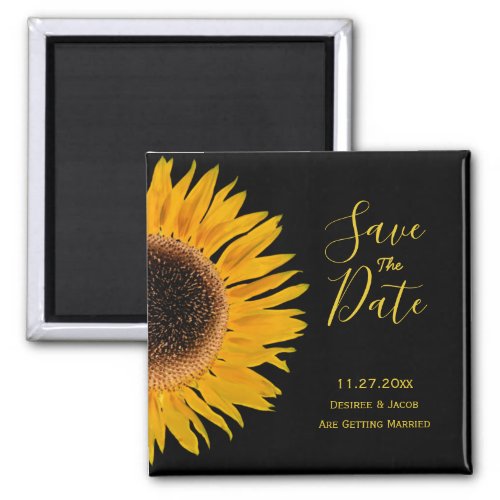 Rustic Yellow Black Sunflower Save The Date Magnet