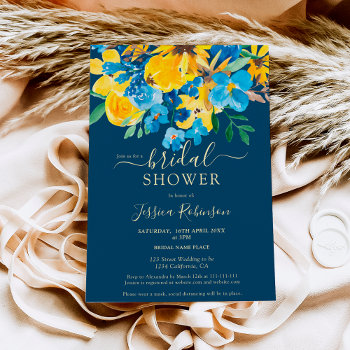 Rustic Yellow Blue Floral Watercolor Bridal Shower Invitation by girly_trend at Zazzle