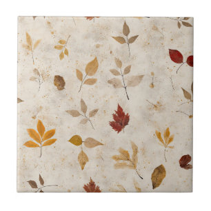 Rustic Yellow-Brown Leaves with Vintage Fall Vibes Ceramic Tile