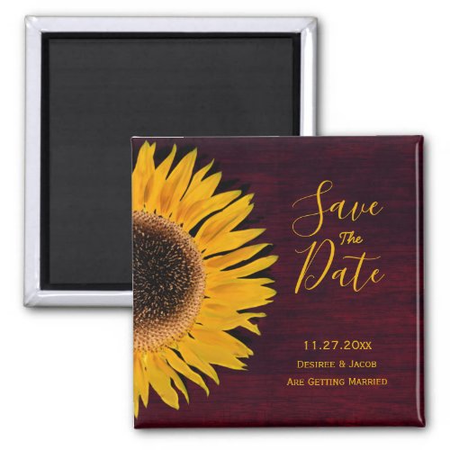 Rustic Yellow Burgundy Sunflower Save The Date Magnet