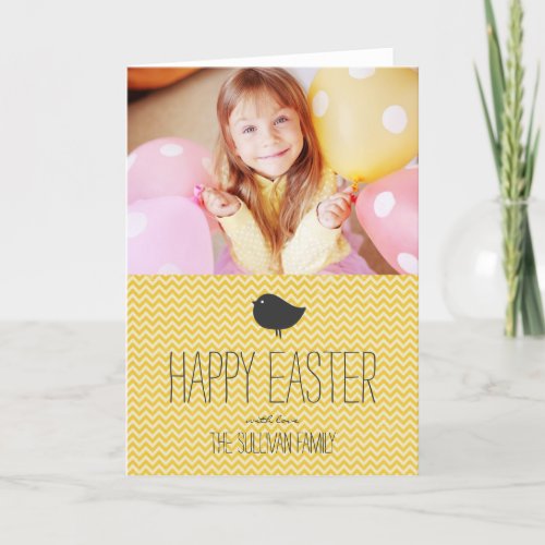 Rustic Yellow Chevron Photo Happy Easter Holiday Card