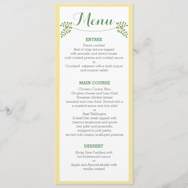 Rustic Yellow Cutlery Rehearsal Dinner Menu Card (Front)