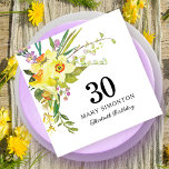 Rustic Yellow Daffodil 30th Birthday Napkins<br><div class="desc">Very pretty yellow floral paper napkins for a 30th birthday party. Daffodils and small purple and white flowers are nestled in Boho greenery to create a beautiful spring bouquet. 30 is written in large text with the birthday celebrant's name below and then Thirtieth Birthday. All of the text can be...</div>