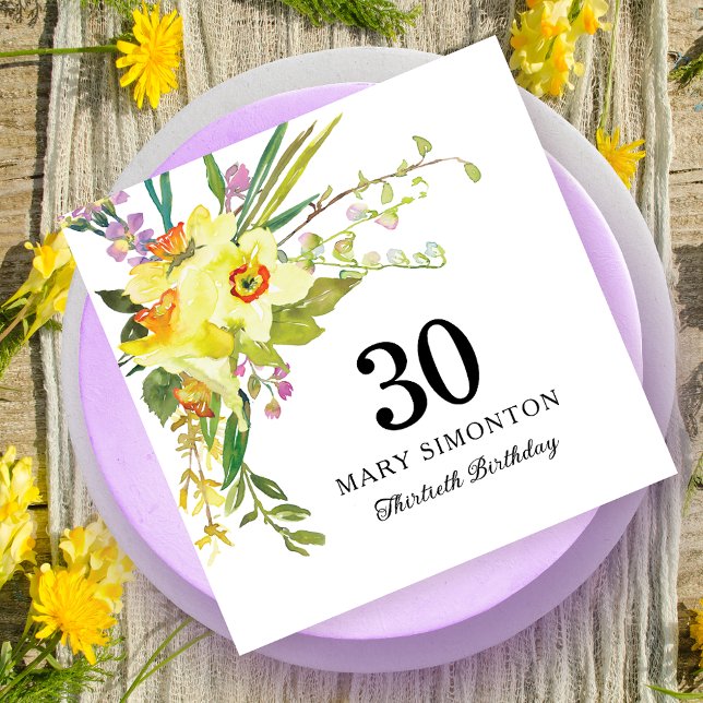 Rustic Yellow Daffodil 30th Birthday Napkins (Creator Uploaded)