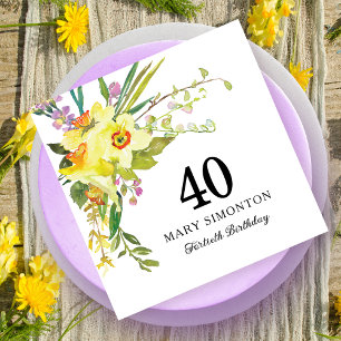 Rustic Yellow Daffodil 40th Birthday Napkins