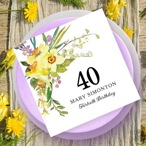 Rustic Yellow Daffodil 40th Birthday  Napkins