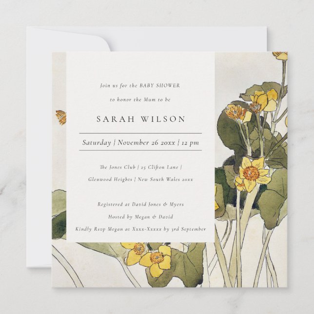 Rustic Yellow Daffodil Floral Baby Shower Invite (Front)