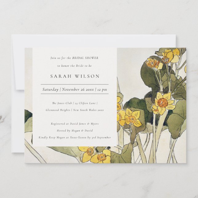 Rustic Yellow Daffodil Floral Bridal Shower Invite (Front)