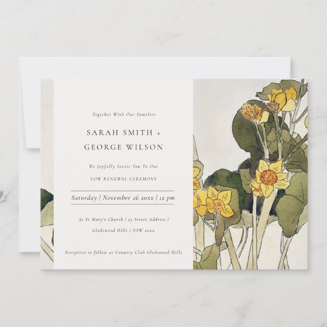 Rustic Yellow Daffodil Floral Vow Renewal Invite (Front)