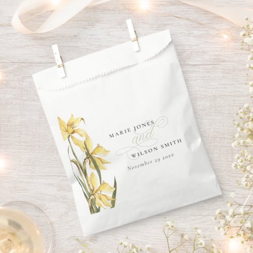 Rustic Yellow Daffodil Floral Watercolor Wedding Favor Bag