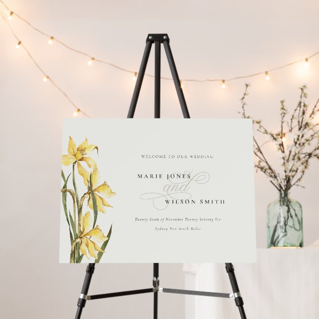 Rustic Yellow Daffodil Floral Wedding Welcome Foam Board (In Situ (Stand))