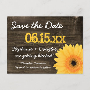 Rustic Yellow Daisy Wood Save The Date Postcards