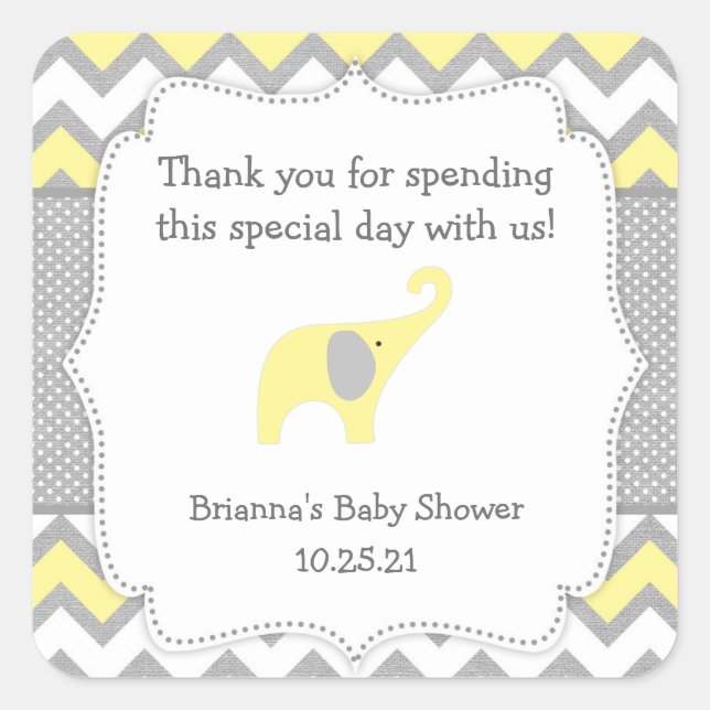 Rustic Yellow Elephant baby shower favor sticker (Front)