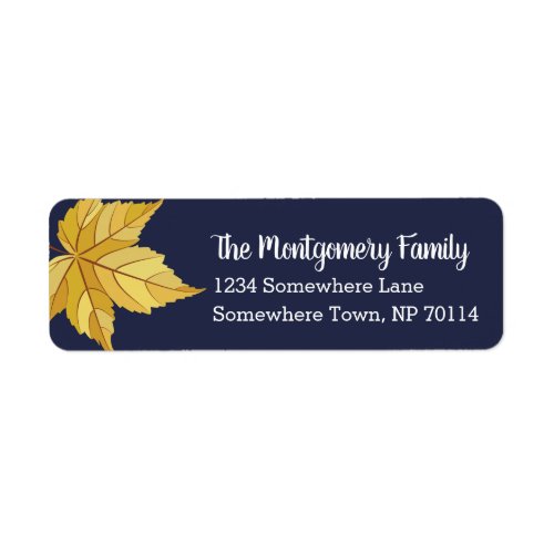 Rustic Yellow Fall Leaf  Navy Family Name Label