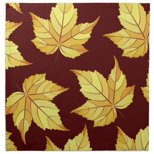 Rustic Yellow Fall Leaves  Burnt Red Cloth Napkin