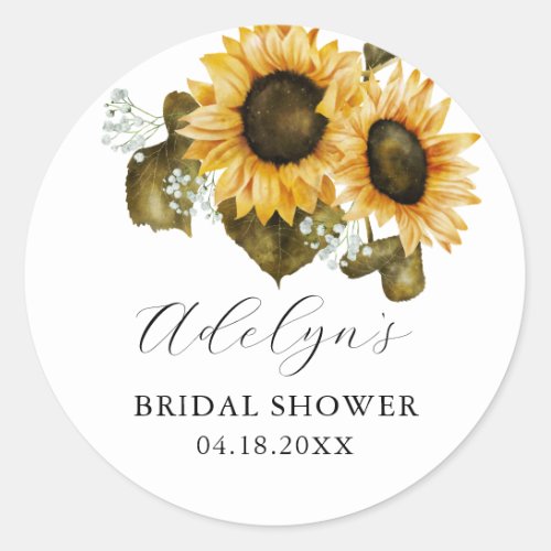 Rustic Yellow Floral Bridal Shower Favor   Classic Round Sticker