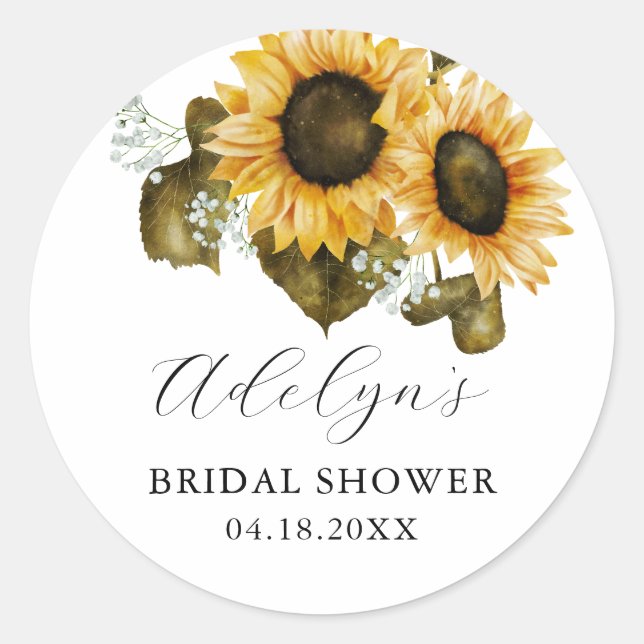 Rustic Yellow Floral Bridal Shower Favor   Classic Round Sticker (Front)