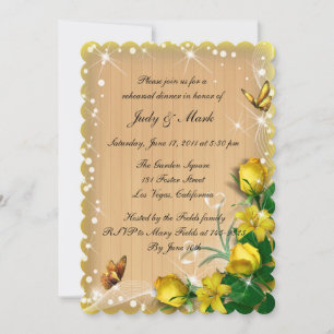 Rustic Yellow Floral Butterfly Rehearsal Dinner Invitation