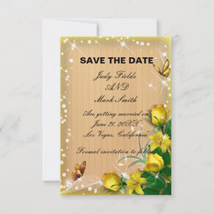 Rustic Yellow Floral Butterfly Save The Date Card